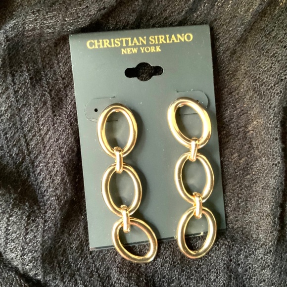 CHRISTIAN SIRIANO EARRINGS NWT⭐️ STUNNING GOLD TONE LINK CHAIN PIERCED DANGLE - Picture 8 of 14